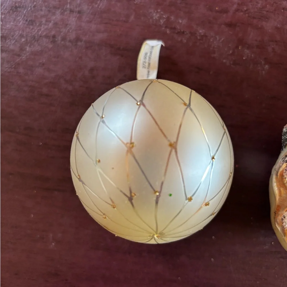 Christmas Crate&Barrel NWT set of 3 gold hue ornaments
